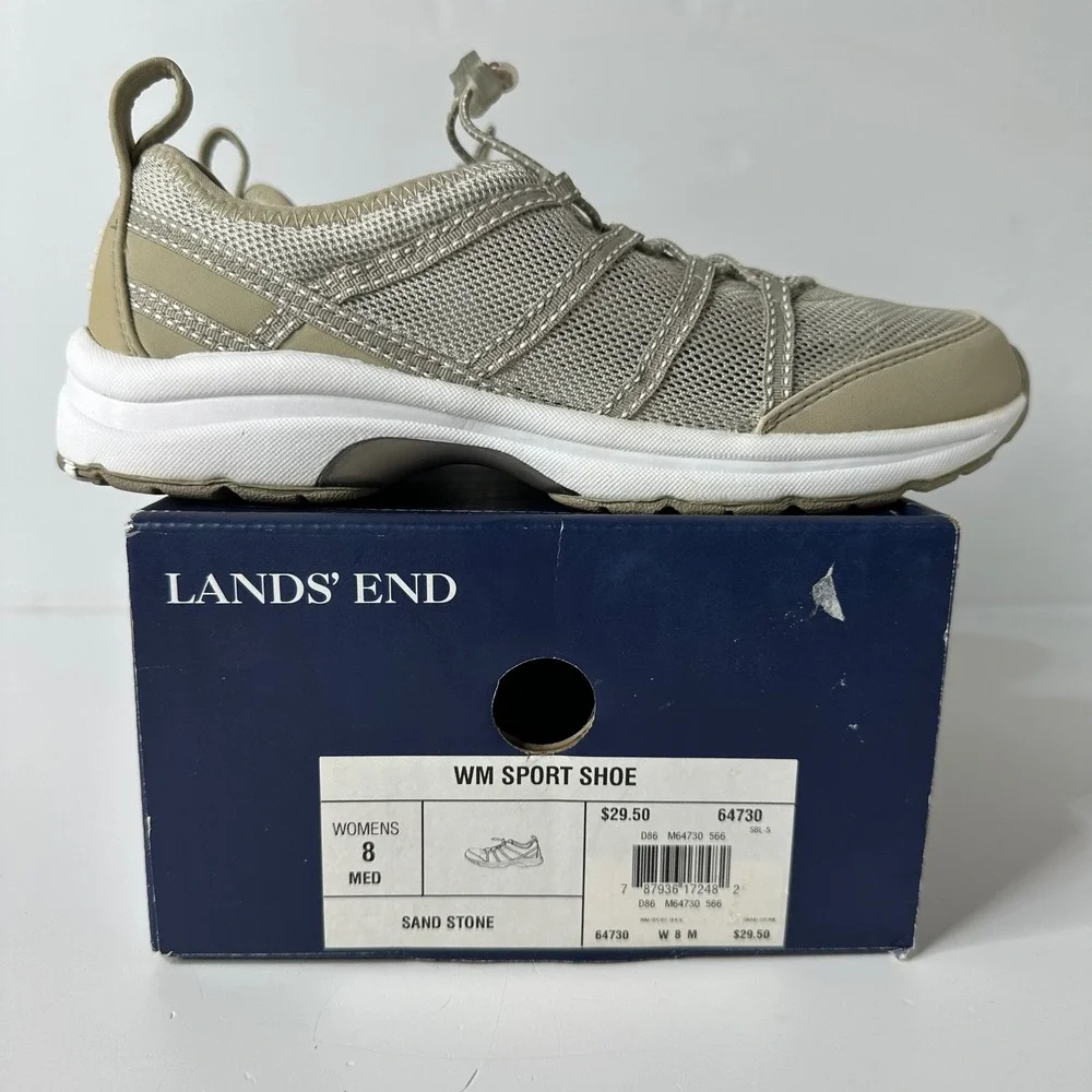 Lands End WM Sport Shoe Sand Stone Mesh Bungee Sneakers Womens 8 Med 64730